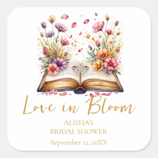 Bruiloftsshower Love In Bloom Vierkante Sticker (Voorkant)