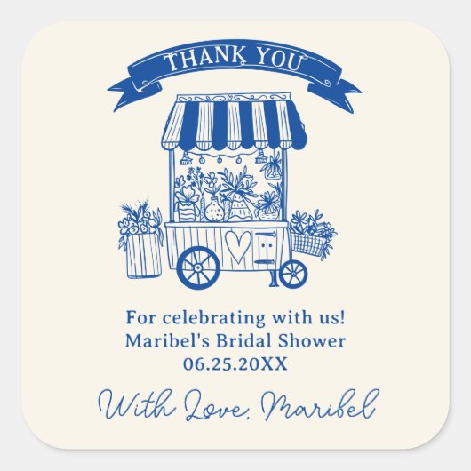 Bruiloftsshower met bloemige krabbels 'Off the mar Vierkante Sticker (Voorkant)