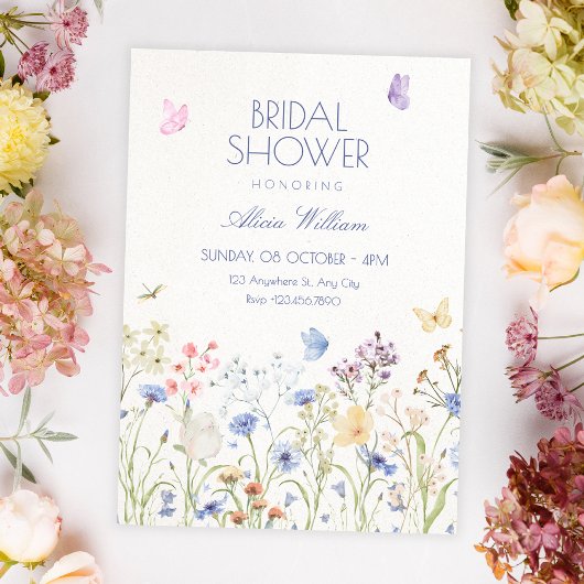 Bruiloftsshower met wilde bloemen kaart