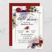 Bruiloftsshower Navy Burgundy Goud Frame Goud Kaart (Voorkant / Achterkant)