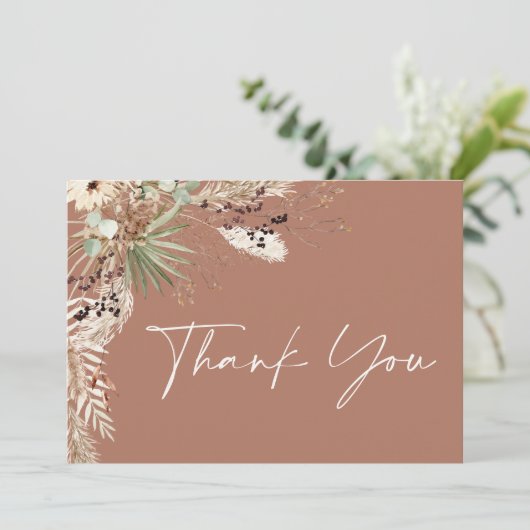 Bruiloftsshower pampagras moderne boho elegant bedankkaart (Staand voorkant)