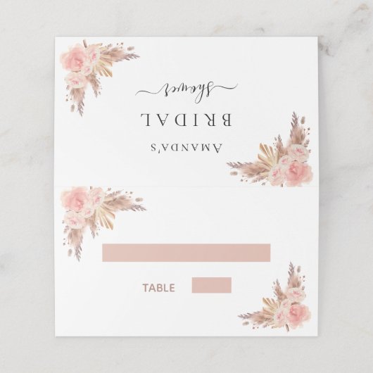 Bruiloftsshower pampagras roze goud blozende bloem plaatskaartje (Buitenkant ongevouwen)