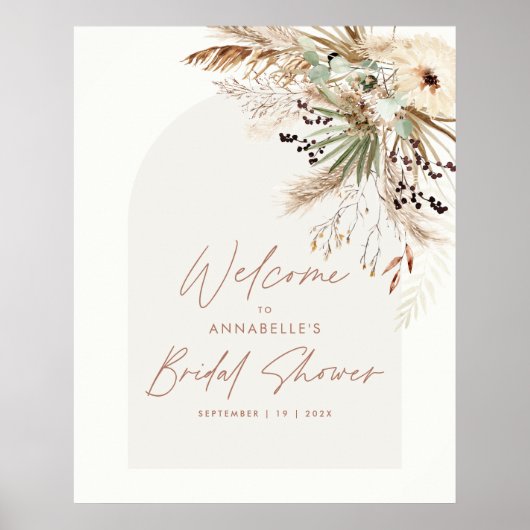 Bruiloftsshower pampas gras moderne elegante begro poster (Voorkant)