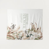 Bruiloftsshower pampas salie groen modern elegant wandkleed (Voorkant (horizontaal))