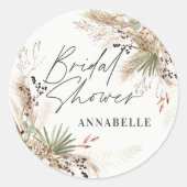 Bruiloftsshower pampasgras moderne zwarte elegante ronde sticker (Voorkant)