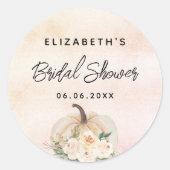 Bruiloftsshower pompoen herfst crème roze goud ronde sticker (Voorkant)