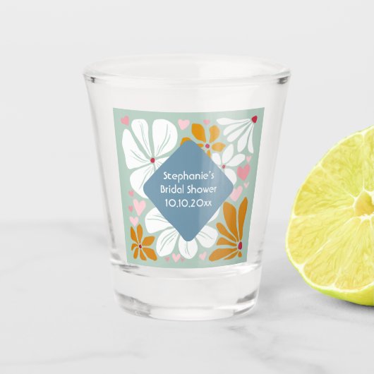 Bruiloftsshower Retro bloemen groovy 70's boho Shot Glas (Voorkant)