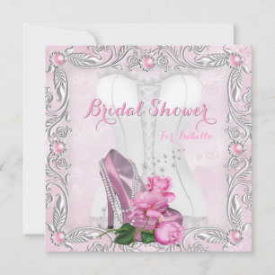 Bruiloftsshower Roze Roos Hoge Hakken Kant Damast  Kaart