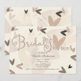 Bruiloftsshower Roze & Taupe Harten Chic Uitnodigi Kaart