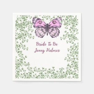 Bruiloftsshower Roze Vlinder Groene Beplanting Servet