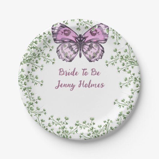 Bruiloftsshower Roze Vlinder Groenery Papieren Bordje (Voorkant)