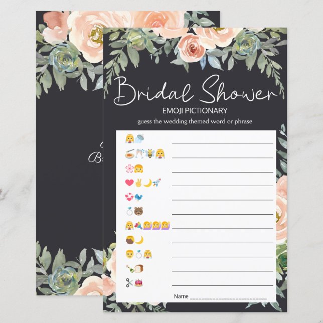 Bruiloftsshower spel Emoji Pictionary Pastel Perzi (Voorkant / Achterkant)