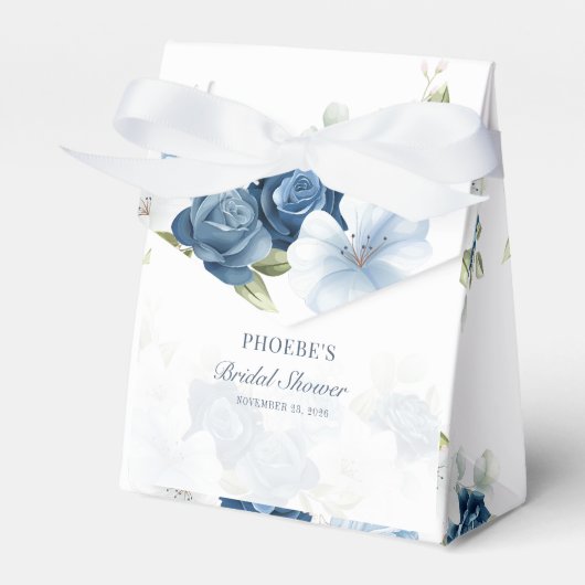 Bruiloftsshower Stofblauw Bloem Rustiek Bedankdoosjes (Voorkant Zijde)
