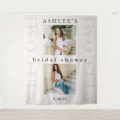 Bruiloftsshower Twee Foto Typografie Welkom Wandkleed (Voorkant)