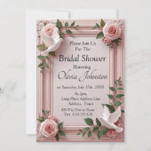 Bruiloftsshower Uitnodiging - Duif & Roze Rozen Ka (Voorkant)