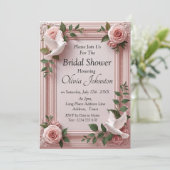 Bruiloftsshower Uitnodiging - Duif & Roze Rozen Ka (Staand voorkant)