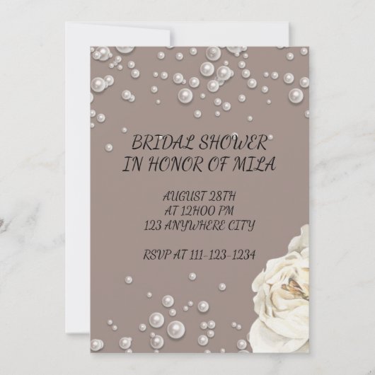 BRUILOFTSSHOWER UITNODIGING MET NEP PARELS kaart (Voorkant)