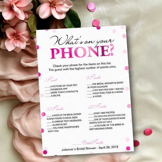Bruiloftsshower Wat is er op je telefoon spel Kaart