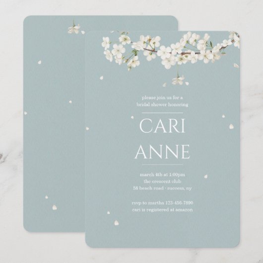 Bruiloftsshower 'Witte Bloesems' Kaart (Voorkant / Achterkant)