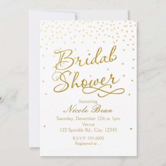 Bruiloftsshower Witte & Gouden Confetti Stip Uitno Kaart (Voorkant)
