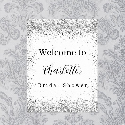 Bruiloftsshower witte zilveren glitterscript welko poster