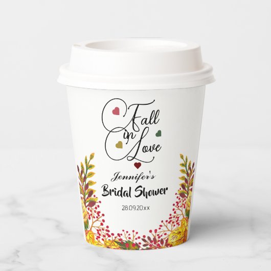 Bruiloftsshowerscript 'Fall in Love'  Papieren Bekers (Achterkant)