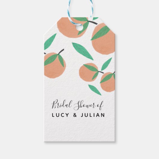 Bruiloftssinaasappels Handgetekende Botanische  Cadeaulabel (Voorkant)