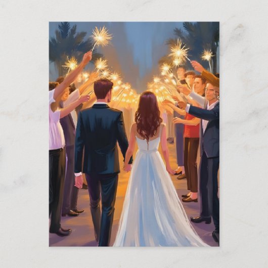 Bruiloftsspaar | Getekende Huwelijksviering Briefkaart (Voorkant)