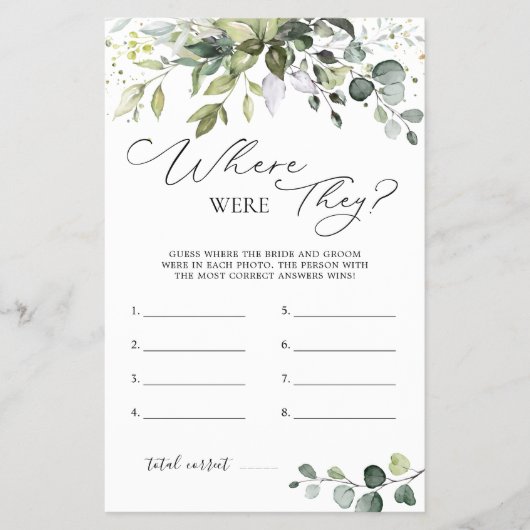 Bruiloftsspel Groene Decoratie Waar Waren Ze Flyer (Voorkant)
