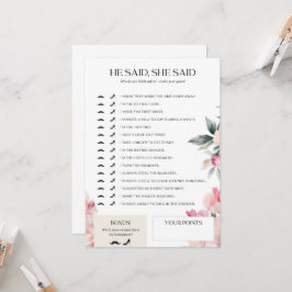 Bruiloftsspel Hij zei Zij zei Roze Bloemen Kaart