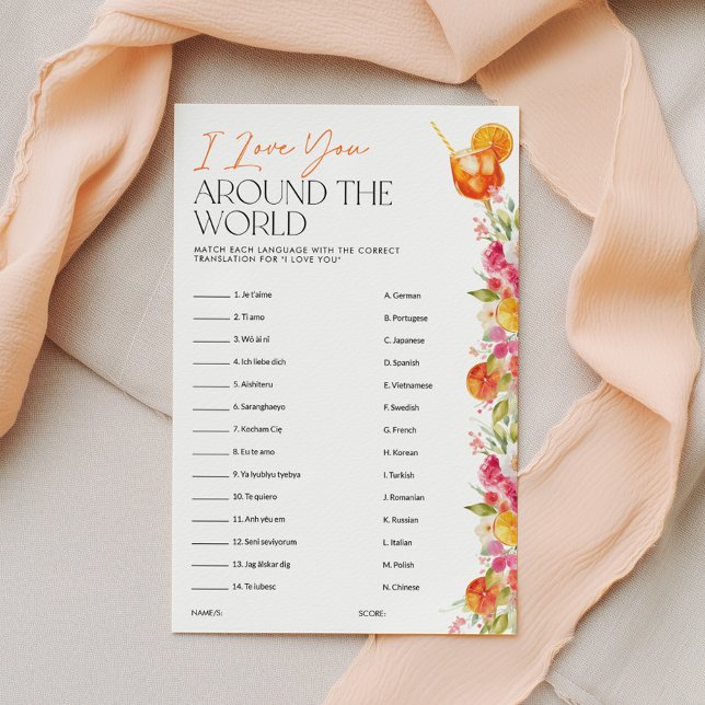 Bruiloftsspel 'Ik hou van jou' over de hele wereld (I love you around the world! Bridal Shower Game | Love at first Spritz)