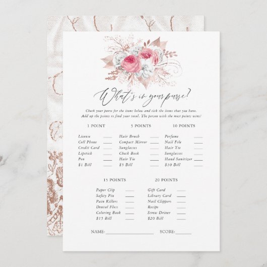 Bruiloftsspel met bloemmotief en kant kaart (Voorkant / Achterkant)