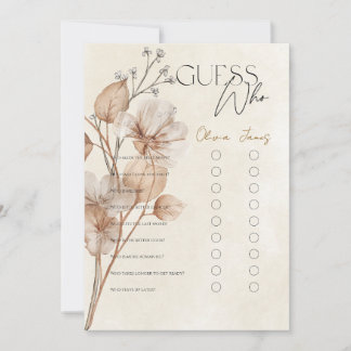 Bruiloftsspel met bruine bloemen Raad wie Kaart