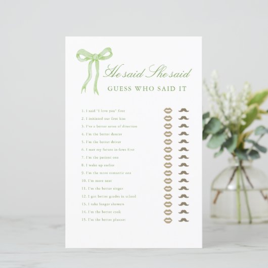 Bruiloftsspel met groene strik Hij zei Zij zei (Staand voorkant)