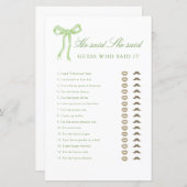 Bruiloftsspel met groene strik Hij zei Zij zei (Voorkant / Achterkant)