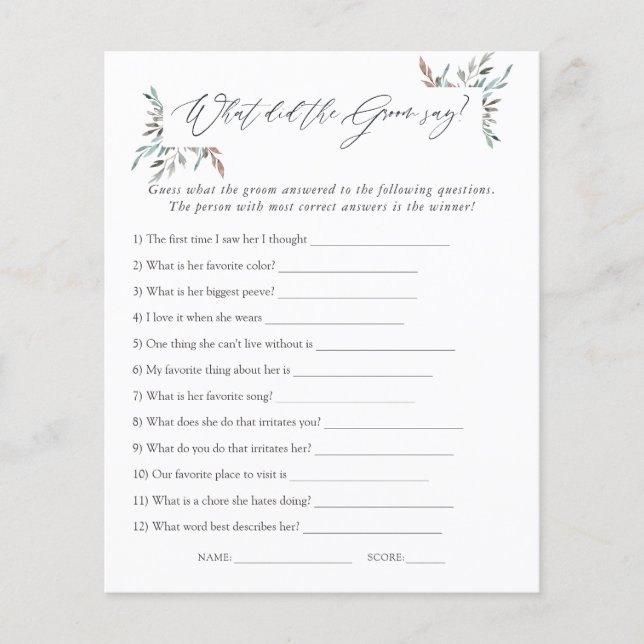 Bruiloftsspel met rustieke groene winter decoratie (Voorkant)