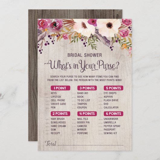 Bruiloftsspel met rustieke uitstraling: Wat zit er Kaart (Voorkant / Achterkant)