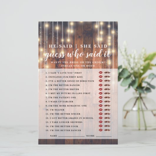 Bruiloftsspel Rustiek Hout Wie Heeft Het Gezegd (Staand voorkant)