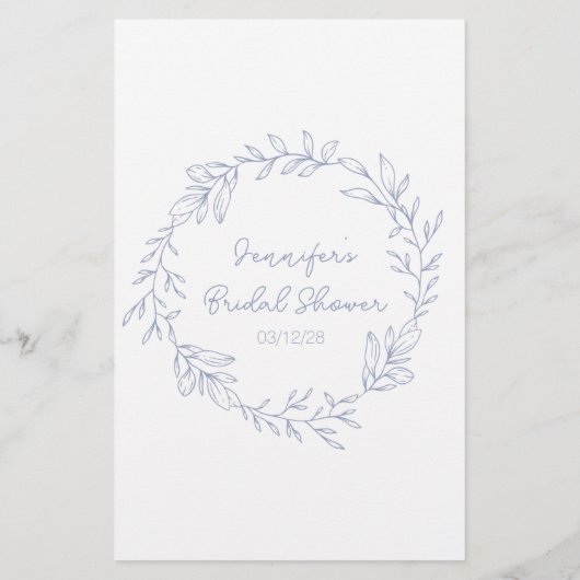 Bruiloftsspel Woordzoeken Bleekblauwe Bloemen (Achterkant)