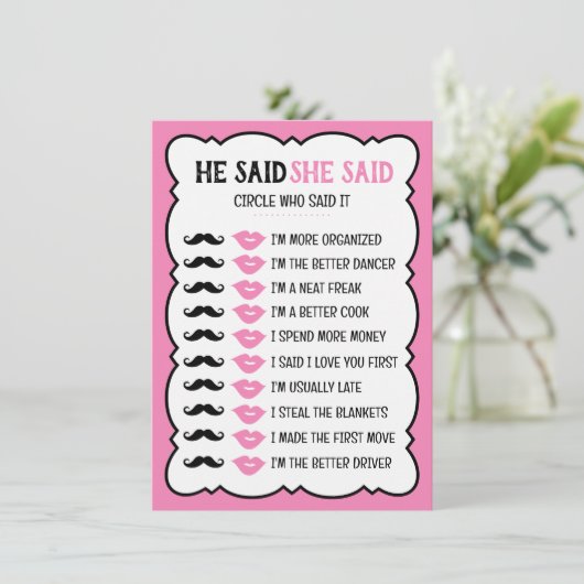 Bruiloftsspelkaart 'Hij zei, zij zei' (Staand voorkant)