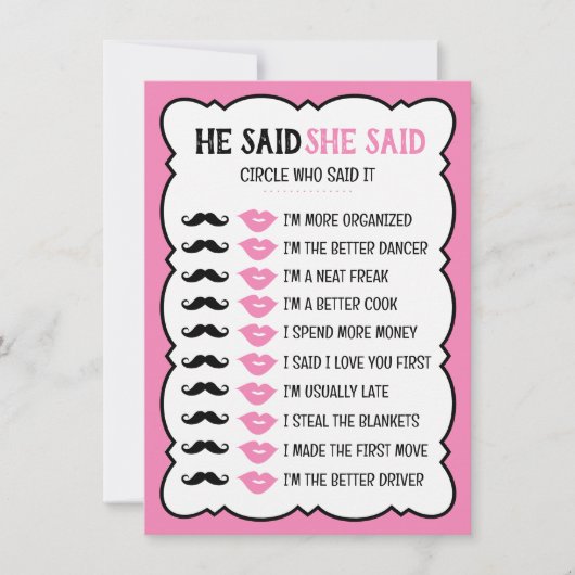 Bruiloftsspelkaart 'Hij zei, zij zei' (Voorkant)