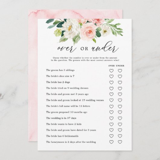Bruiloftsspelkaarten met bloemmotief Over en Onder Kaart (Voorkant / Achterkant)