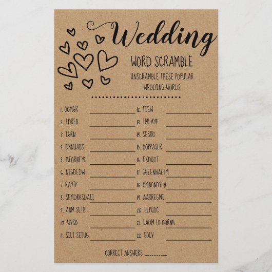 Bruiloftsspellen Woordzoekkaart Flyer (Voorkant)