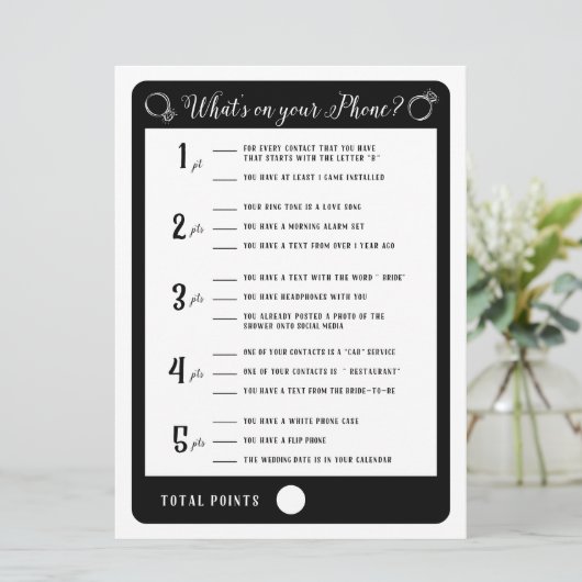 Bruiloftsspelletjes Wat staat er op je telefoon sp Kaart (Staand voorkant)