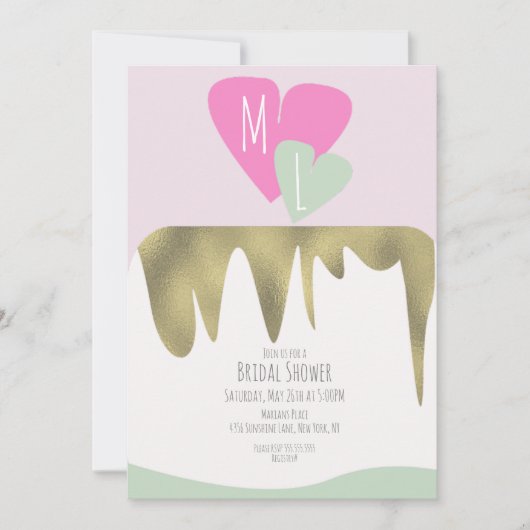 Bruiloftstaart met namaak goud en monogram kaart (Voorkant)