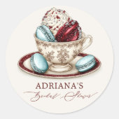 Bruiloftstaart-thee party macarons ronde sticker (Voorkant)