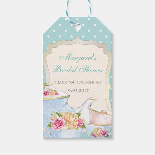 Bruiloftsthee Bruidsfeest Dank je Polka dot Cadeaulabel (Voorkant)