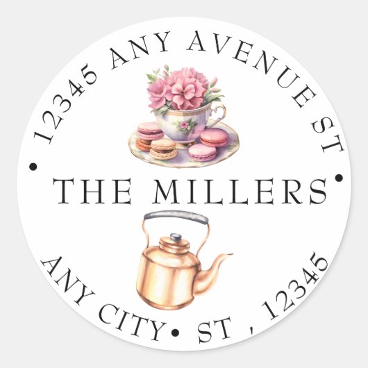 Bruiloftsthee Bruidsuitnodiging | Retouradres Ronde Sticker (Voorkant)