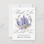 BruiloftsThee Paarse Bloemige Bruiloft Handgeschre Bedankkaart (Voorkant)