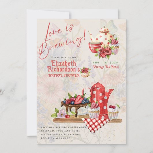 Bruiloftstheeceremonie in retro vintage stijl kaart (Voorkant)